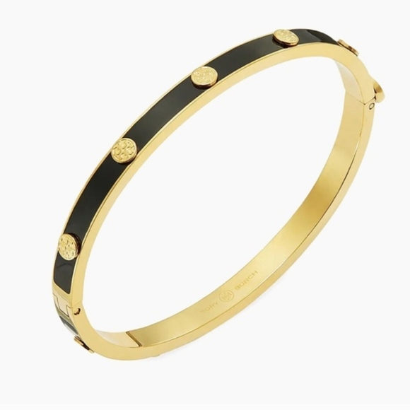 NWT Tory Burch Miller Black and Gold Hinge Bracelet - Picture 3 of 8